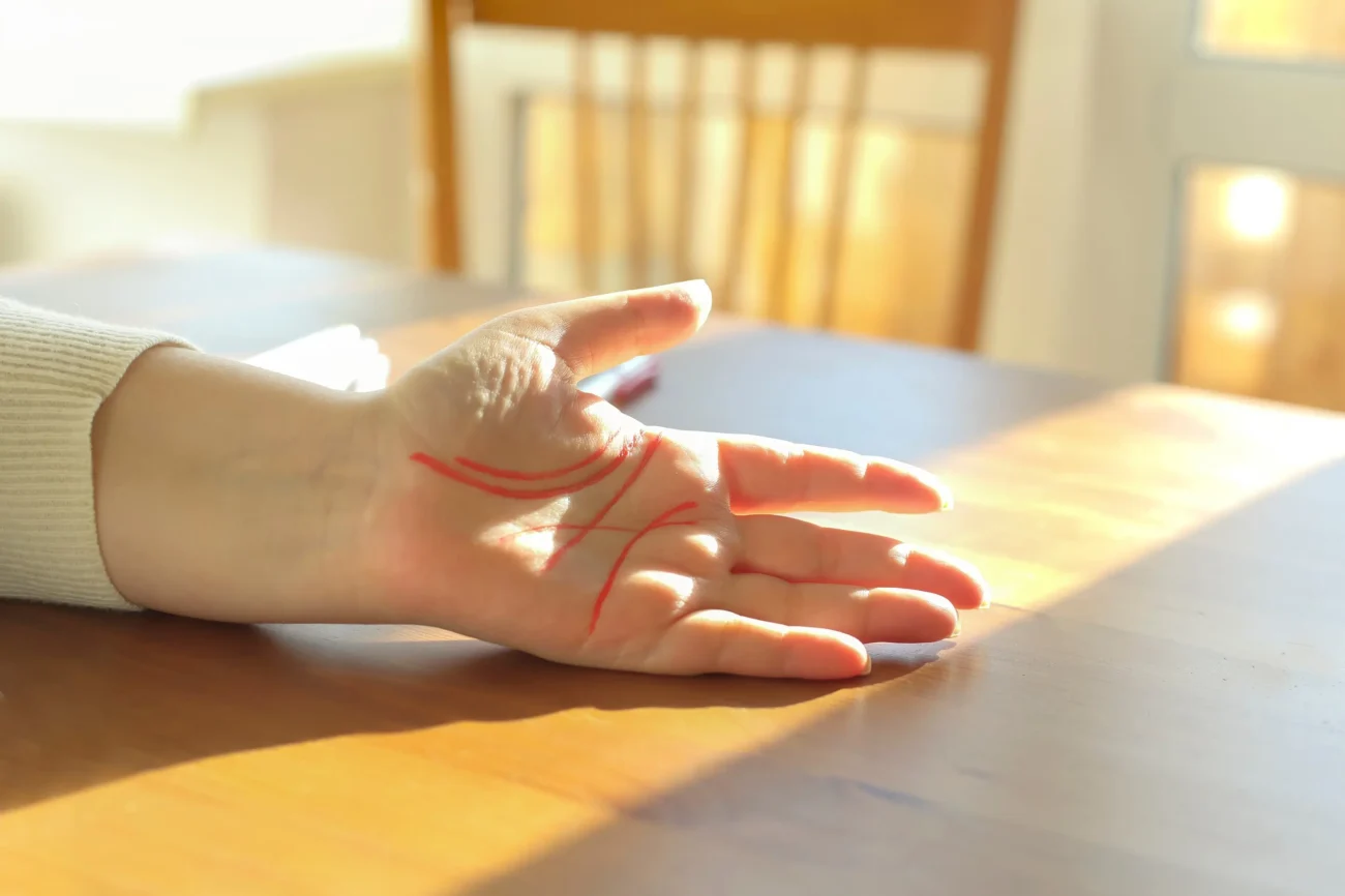 Vyznačená čára života na ruce. 