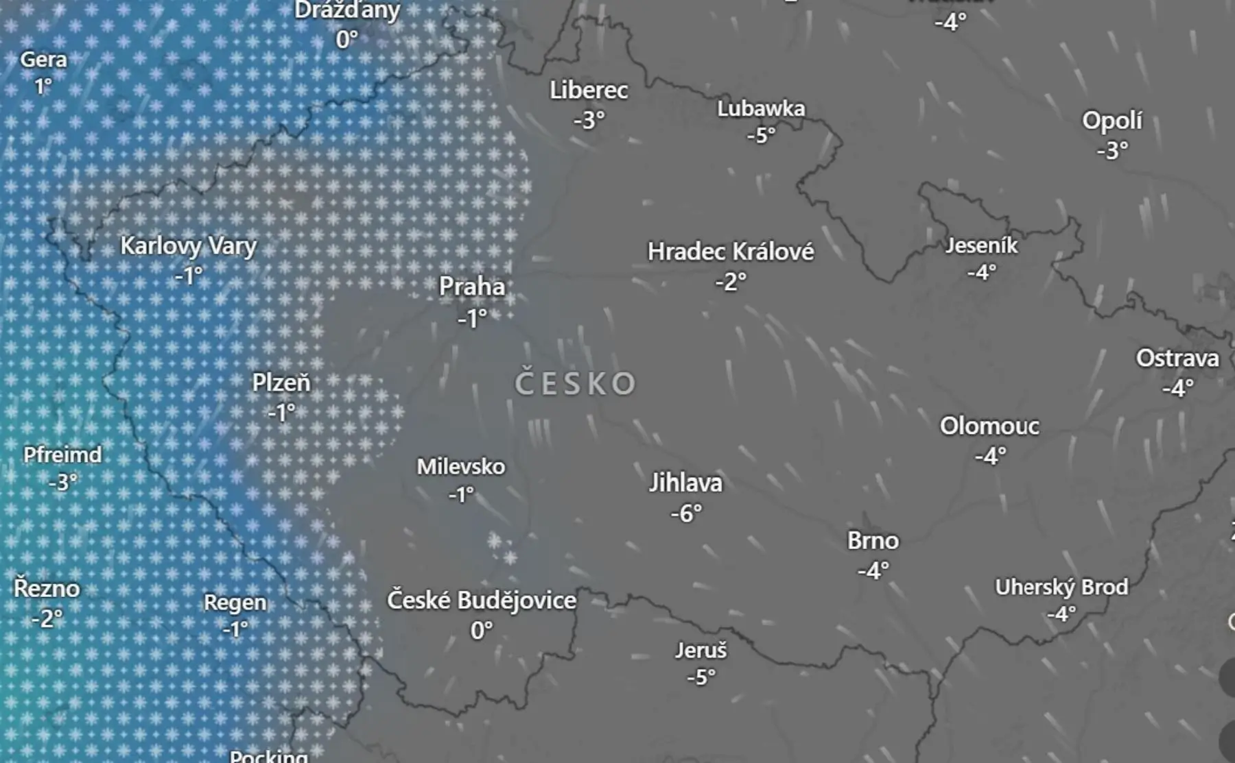 Pondělí 3 hodiny ráno - sněžení a změna proudění vzduchu | TVGURU.cz Pondělí 3 hodiny ráno - sněžení a změna proudění vzduchu