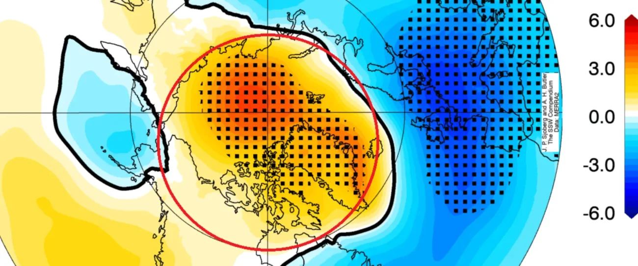 mapa tlakové výše nad polárním krohem