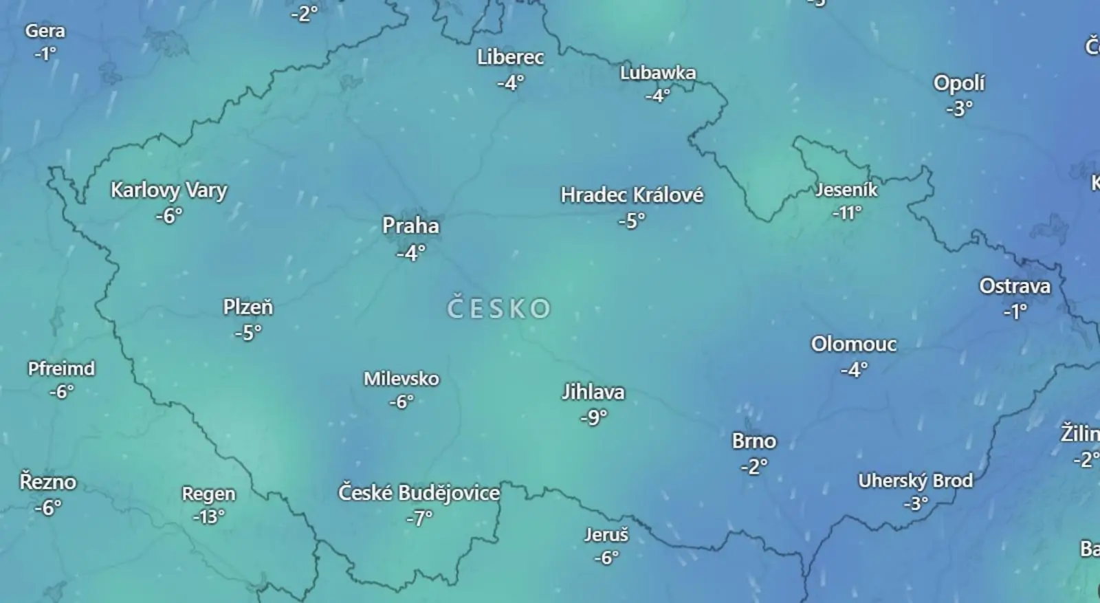 Všimněte si teplot v noci ze čtvrtka na pátek na Vysočině a v Jeseníkách