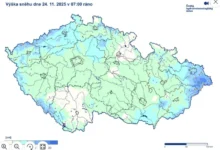 Výška sněhu v pondělí 24. 11. 2025