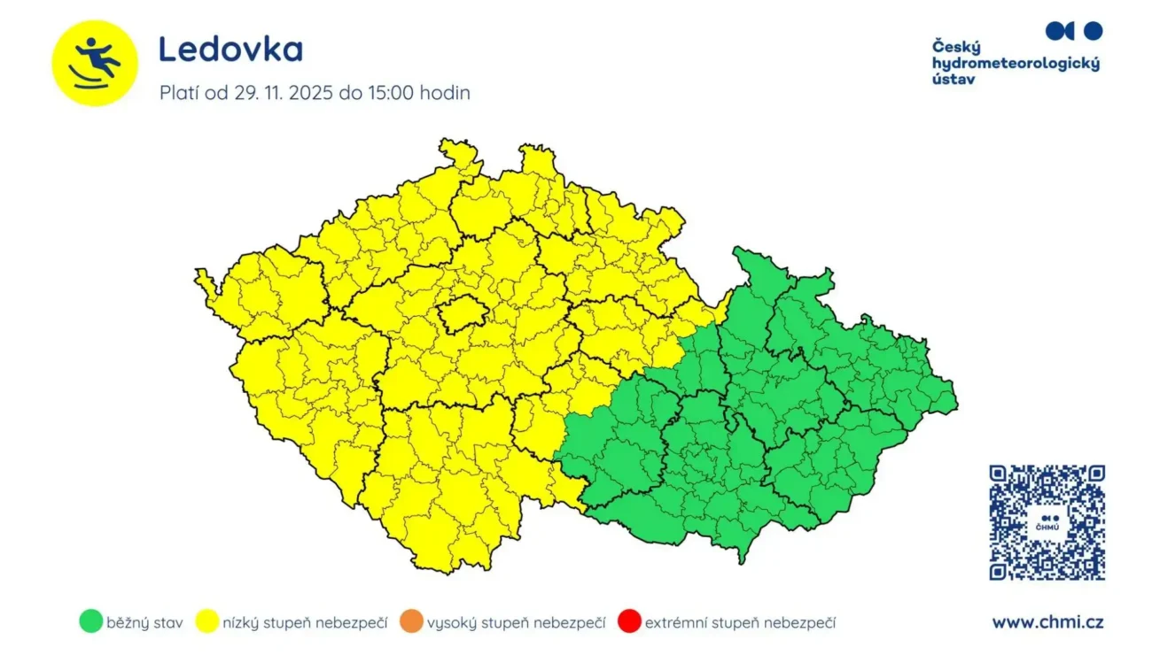 Výstraha před náledím na 29. 11. 2025
