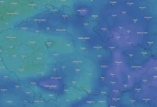 Mapa ČR s teplotami 29. 12. 2025