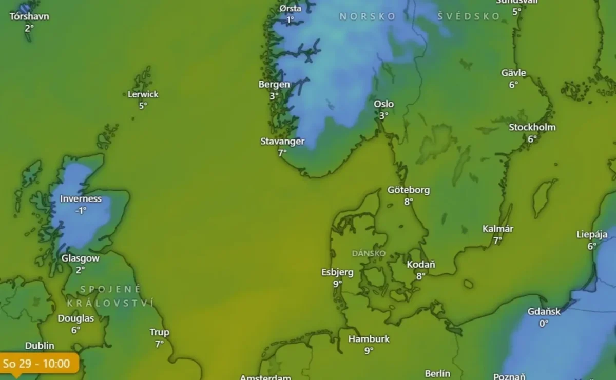 I v severní Evropě se teploty drží nad nulou