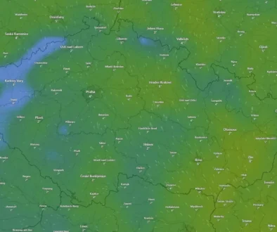 Mapa ČR s předpovědí teploty.