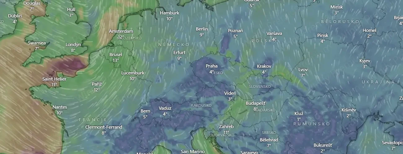 Snímek radaru nad Evropou