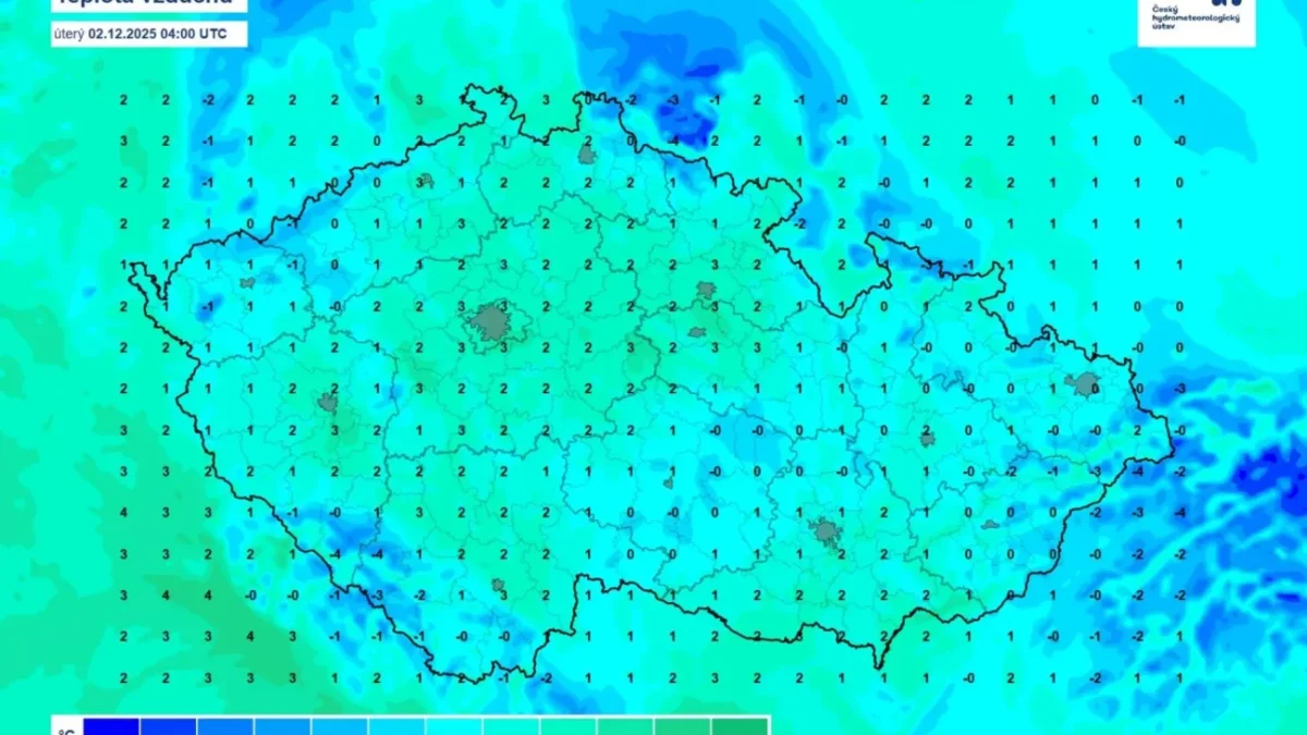 Teplota vzduchu v úterý 2. prosince