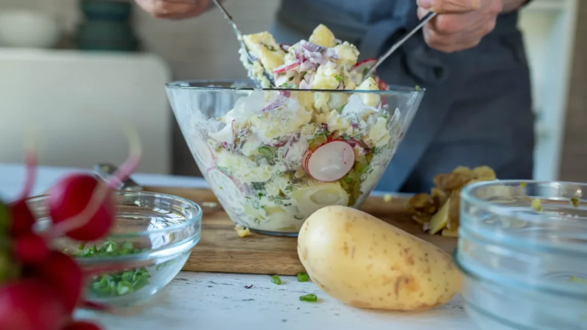 Příprava bramborového salátu