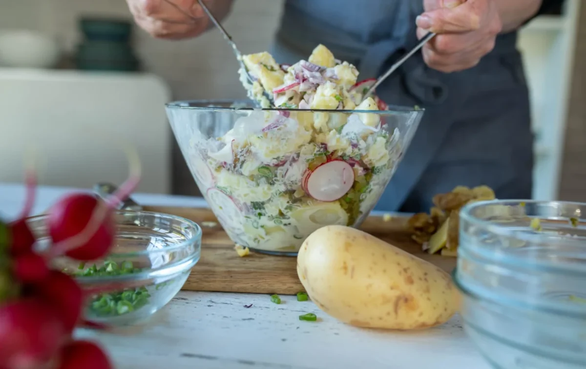 Příprava bramborového salátu