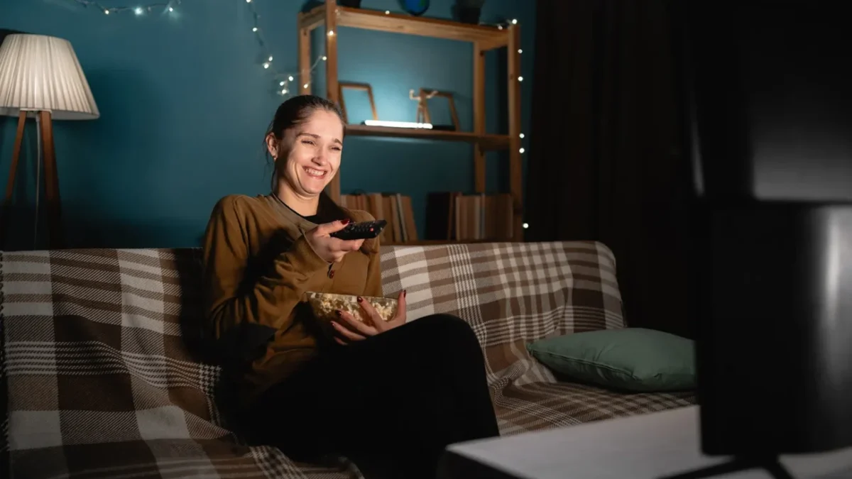 žena se dívá na televizi