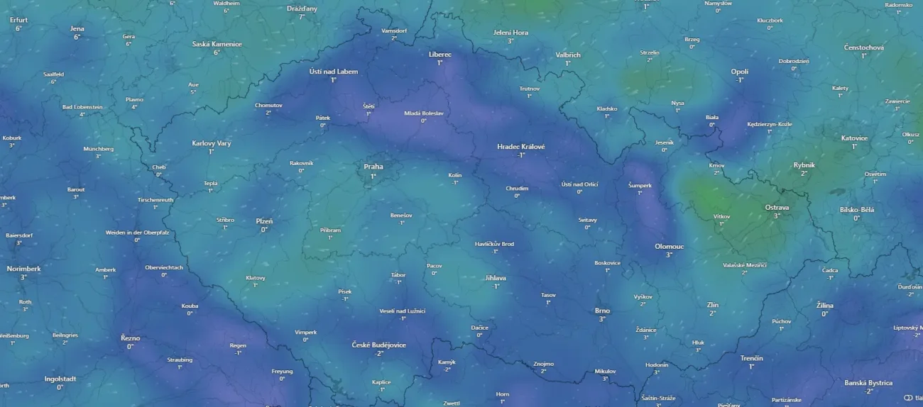 Snímek obrazovky 2025-12-08 195327 | TVGURU.cz Meteorologická mapa ČR s teplotami kolem nuly