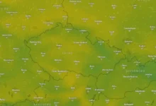 meteorologická mapa ČR s teplotami okolo 10 stupňů