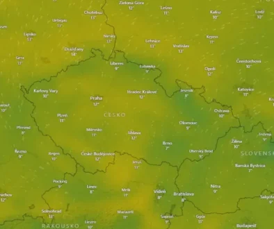 meteorologická mapa ČR s teplotami okolo 10 stupňů