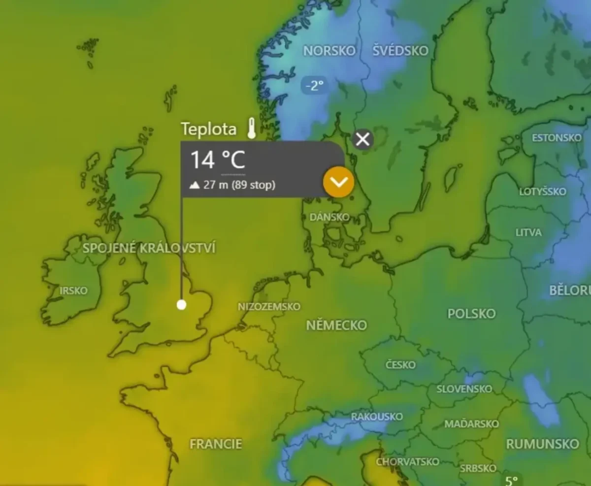 Aktuální teploty v Evropě