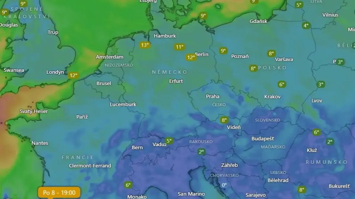 Dnešní teploty jsou v Evropě vyšší než včera
