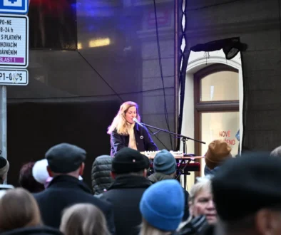 žena zpívá na podiu