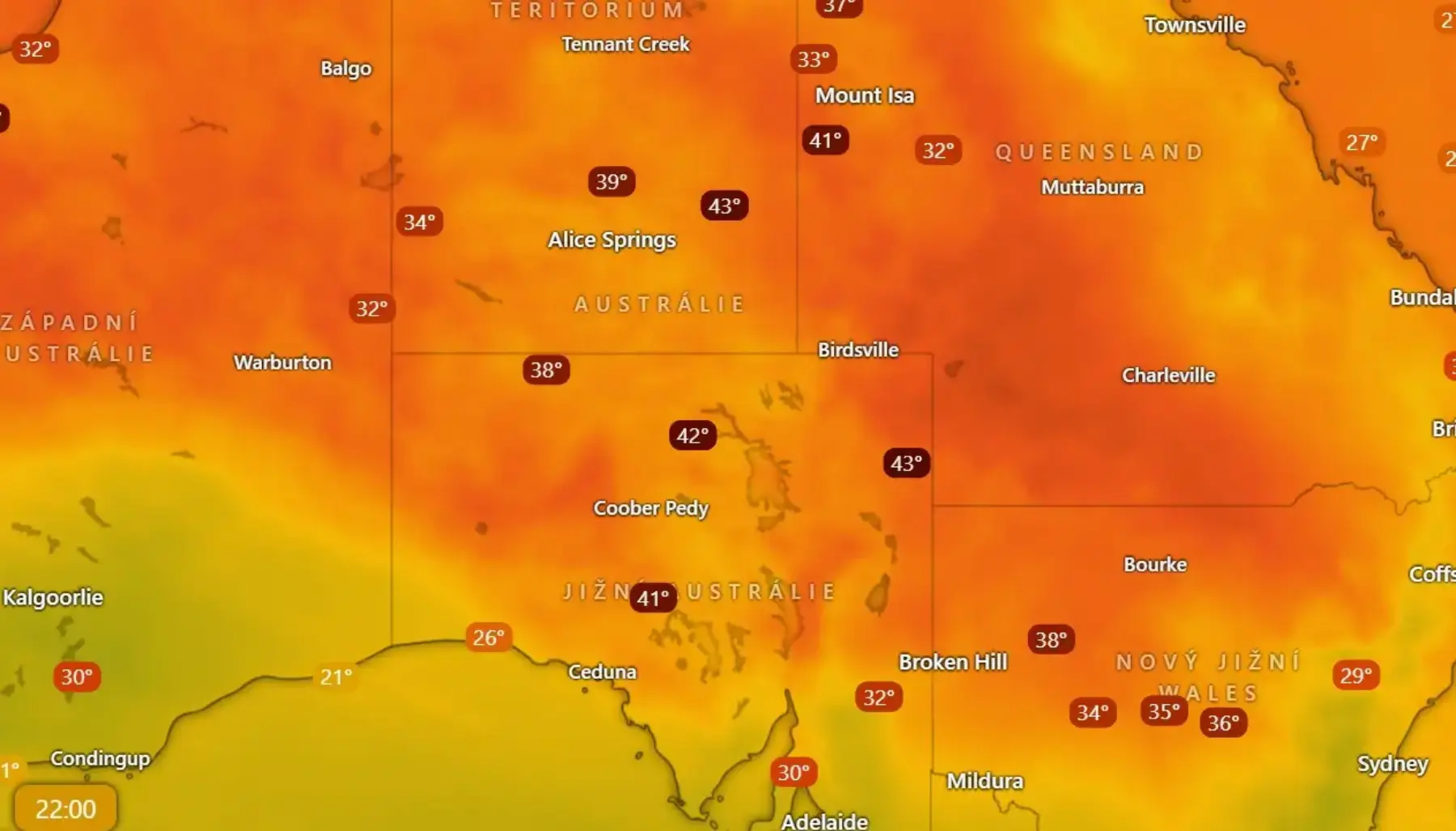Aktuální teploty v Austrálii | TVGURU.cz Aktuální teploty v Austrálii