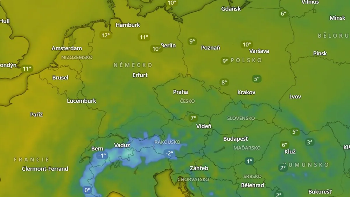 Takto aktuálně vypadá Evropa pod vlivem teplého proudění vzduchu