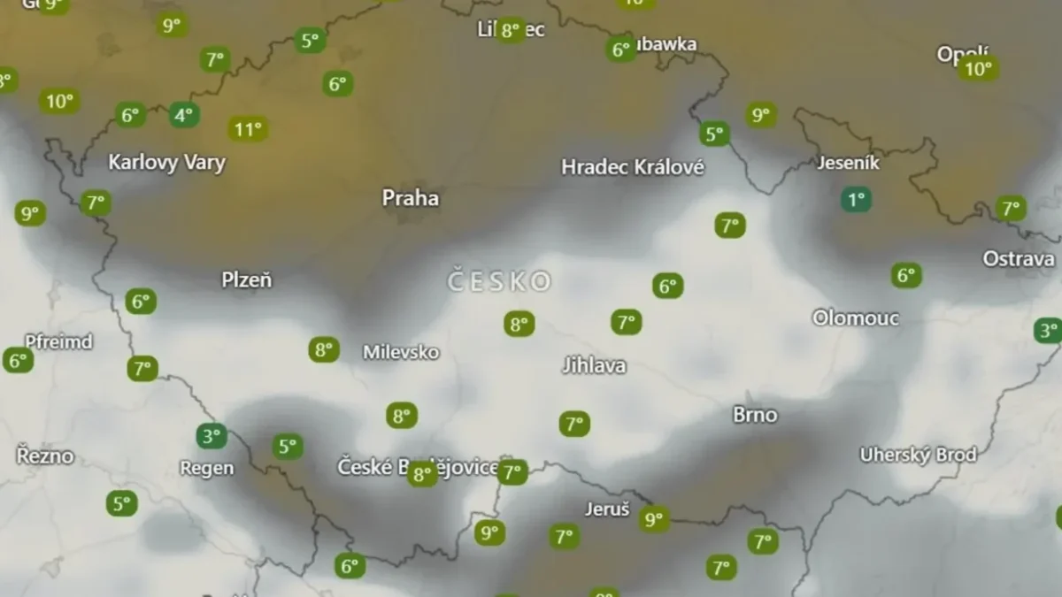 Aktuální teploty a oblačnost v Česku