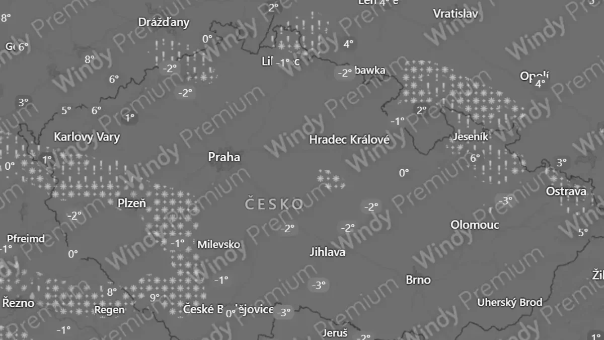 Sněžení a mrznoucí déšť 28 prosince v 5 hodin ráno