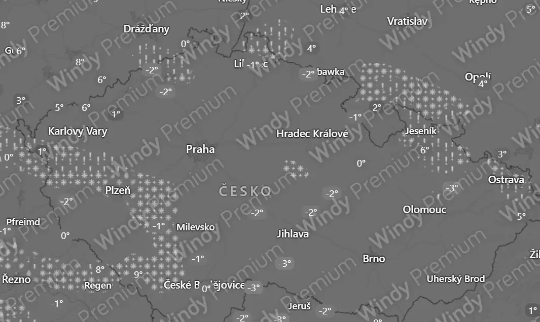 Sněžení a mrznoucí déšť 28 prosince v 5 hodin ráno