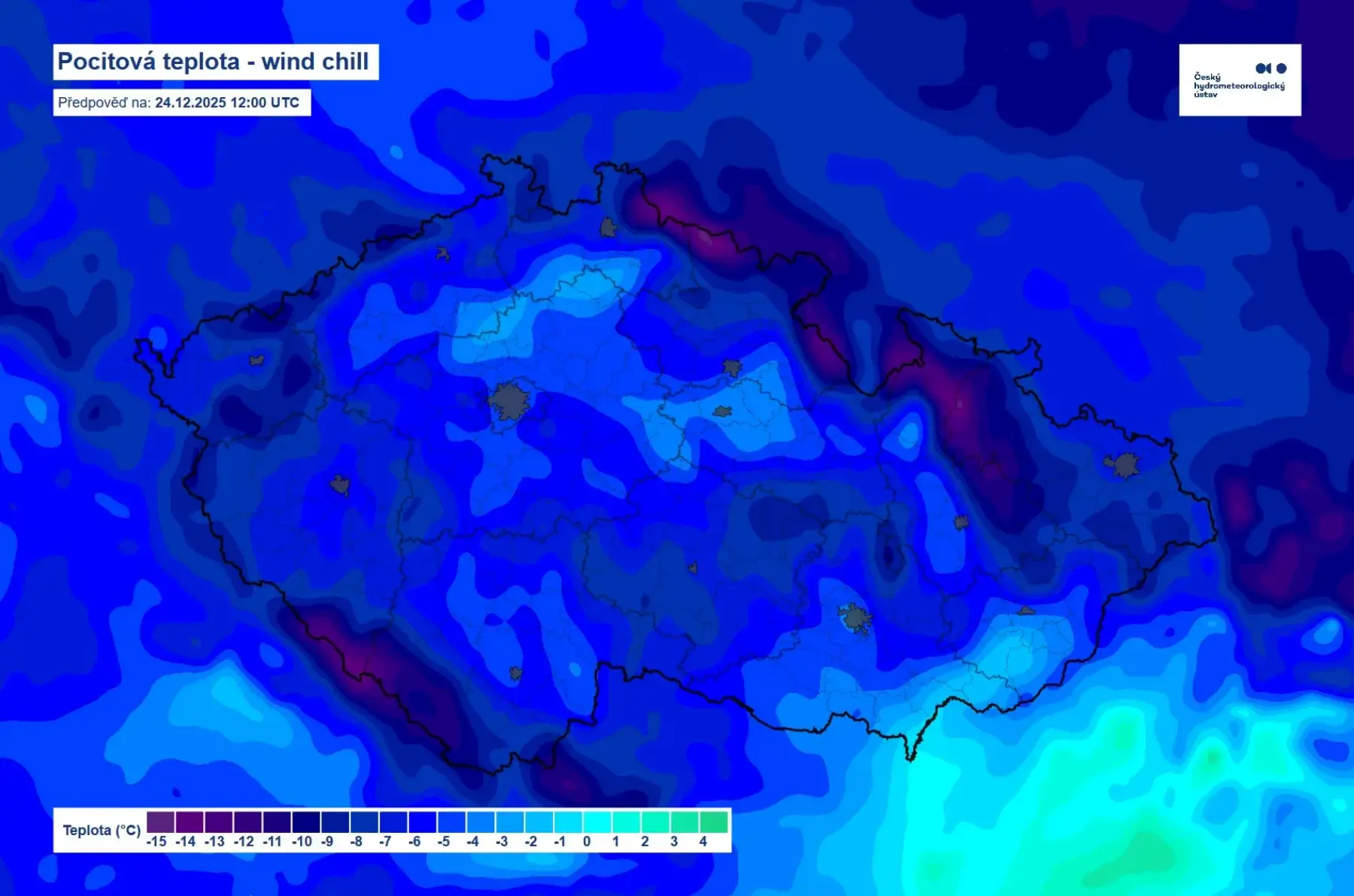 Pocitová teplota na Štědrý den