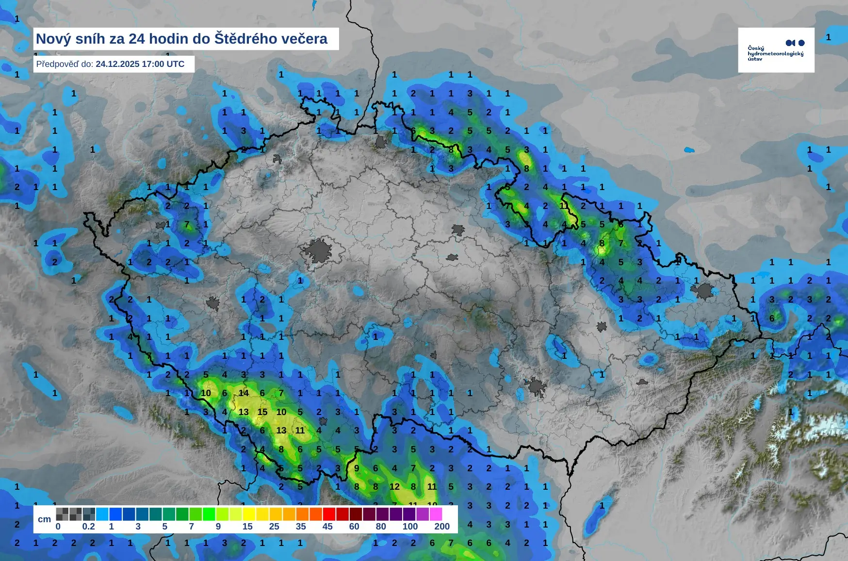Kde v ČR na Štědrý den nasněží