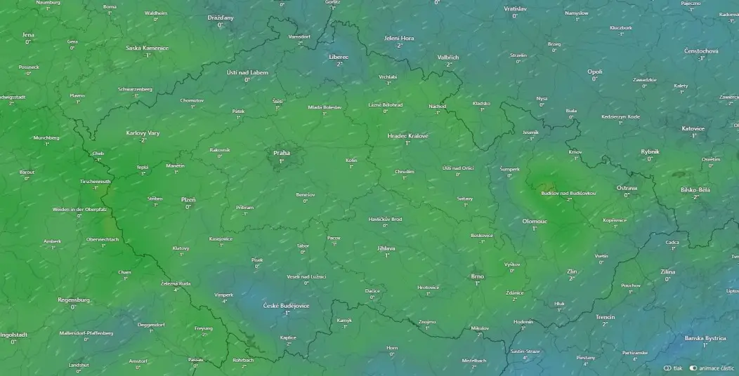 Meteo mapa na Štědrý den. 
