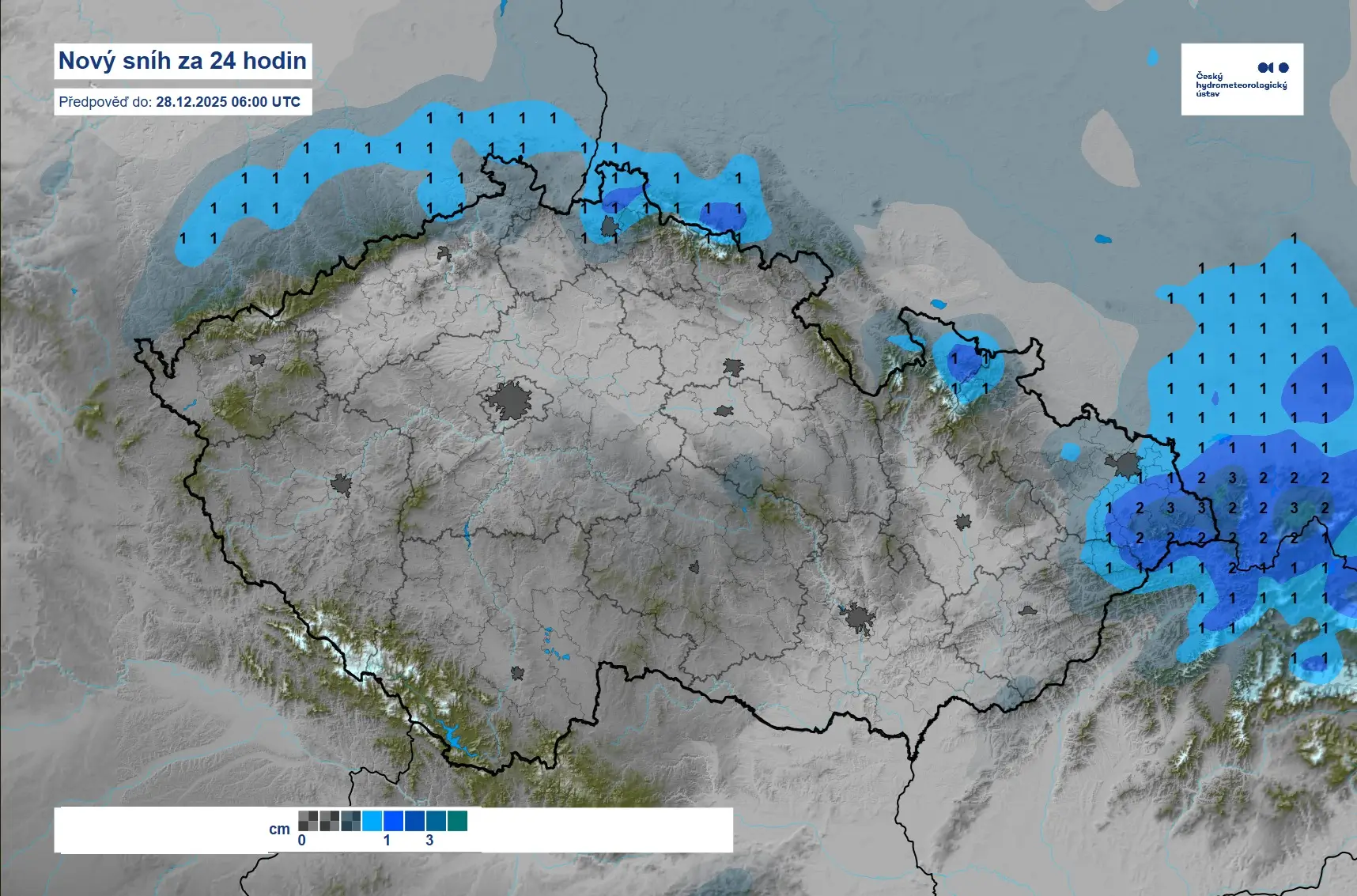 Sněžení o posledním letošním víkendu