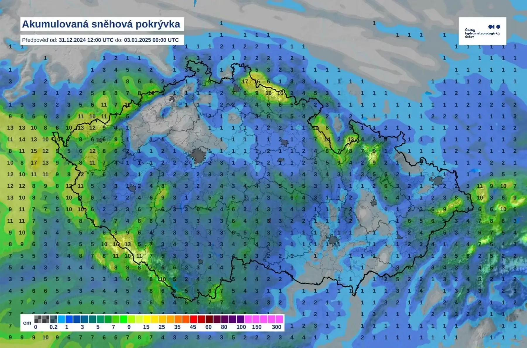 Sněhová pokrývka od Silvestra do 3. ledna 2026