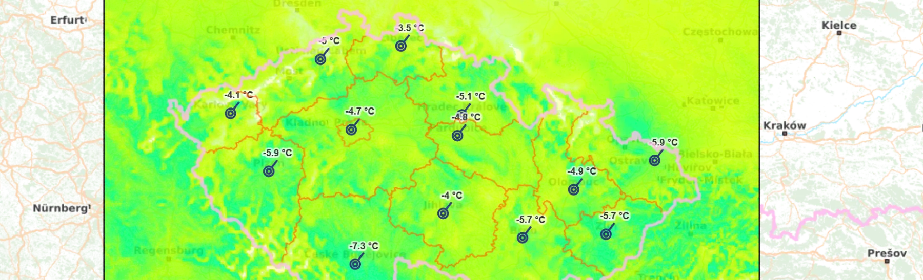 Teploty o půlnoci na 29. 12. 2025