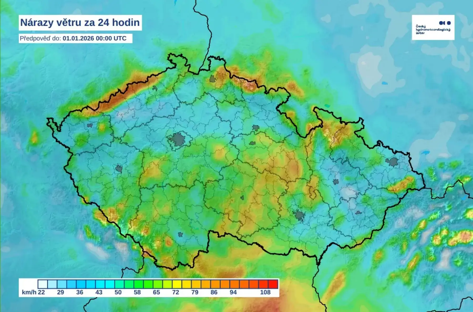 Nárazy větru v následujících dnech