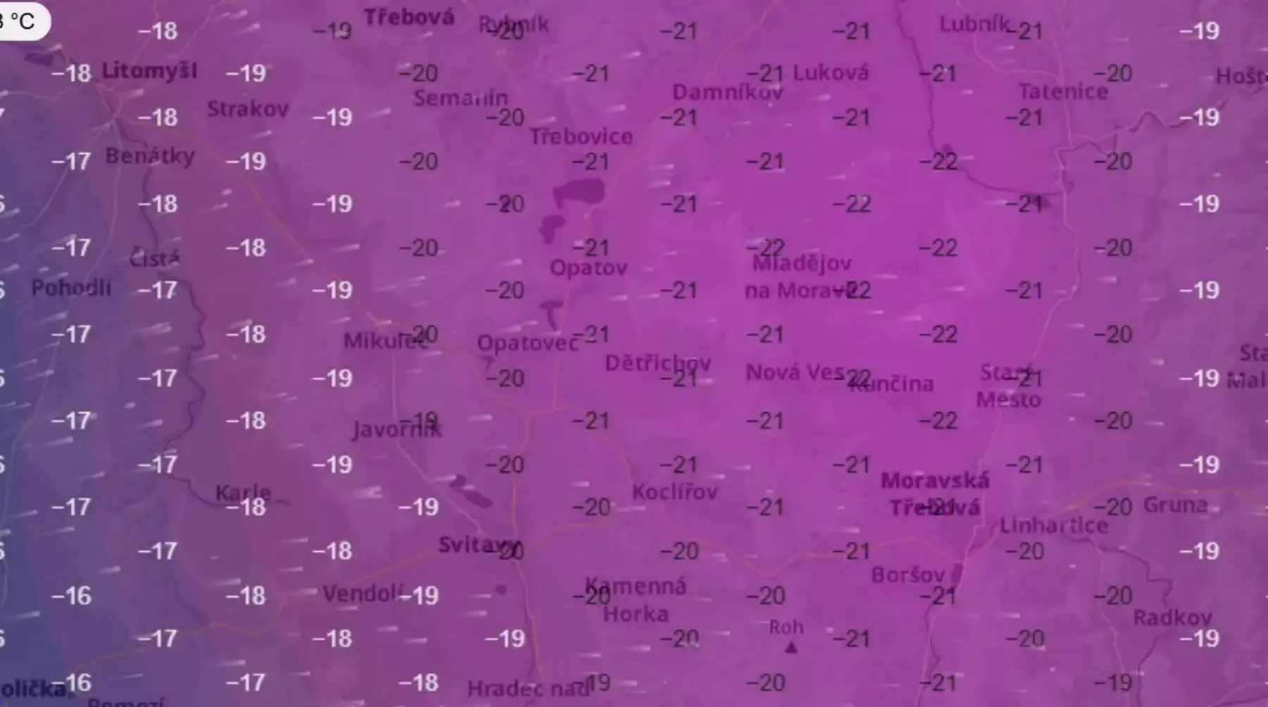 Podle globálního modelu GEM mohou např. na Svitavsku klesnou teploty až na -22 °C