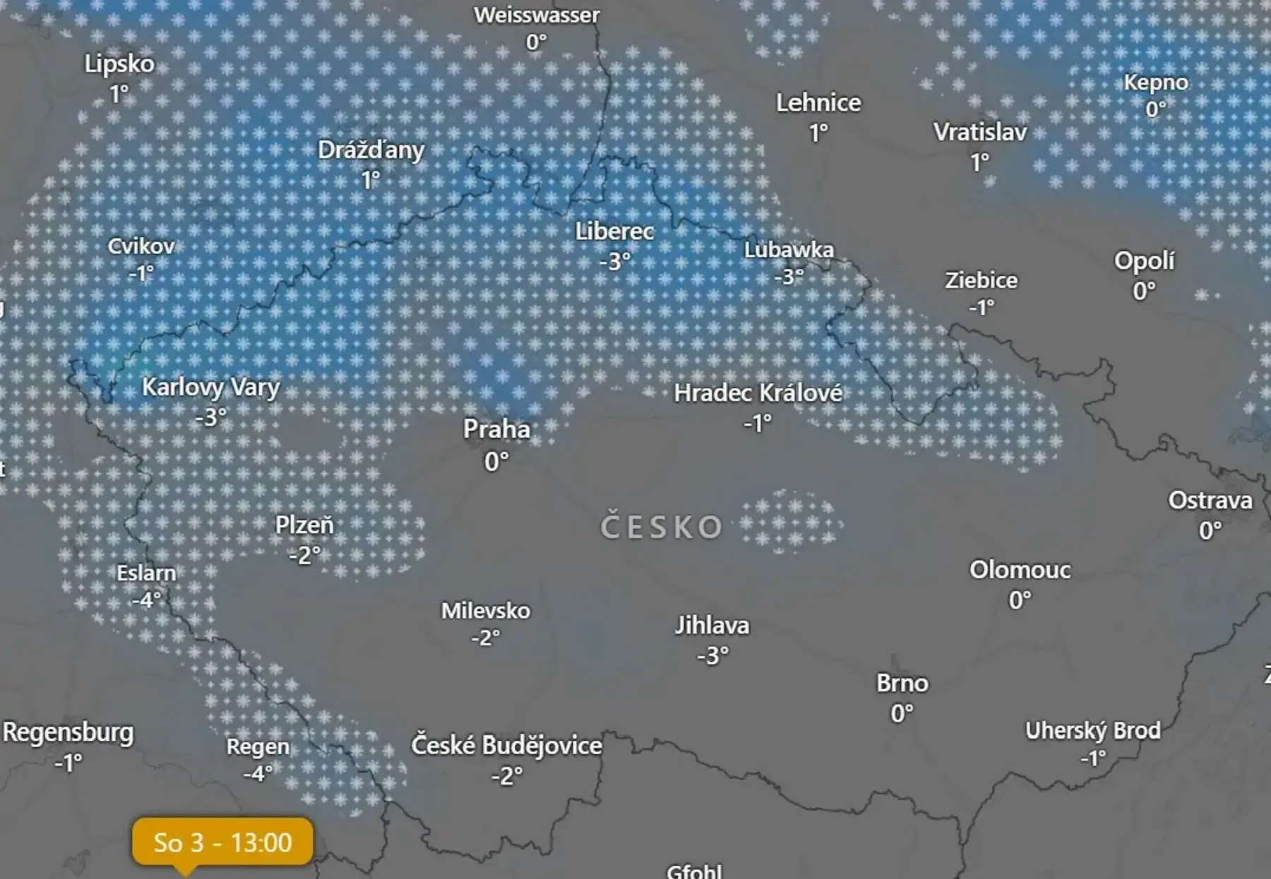 Sněžení v sobotu po poledni