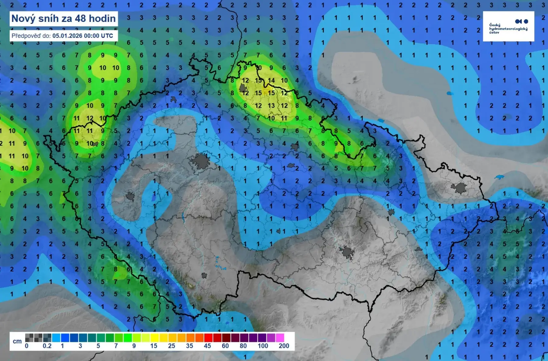 Takto by mělo nasněžit v průběhu prvního lednového víkendu