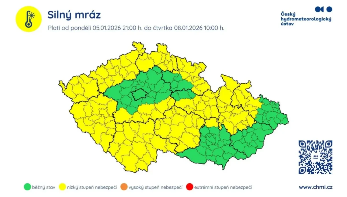 Výstraha na silný mráz platí do čtvrtka