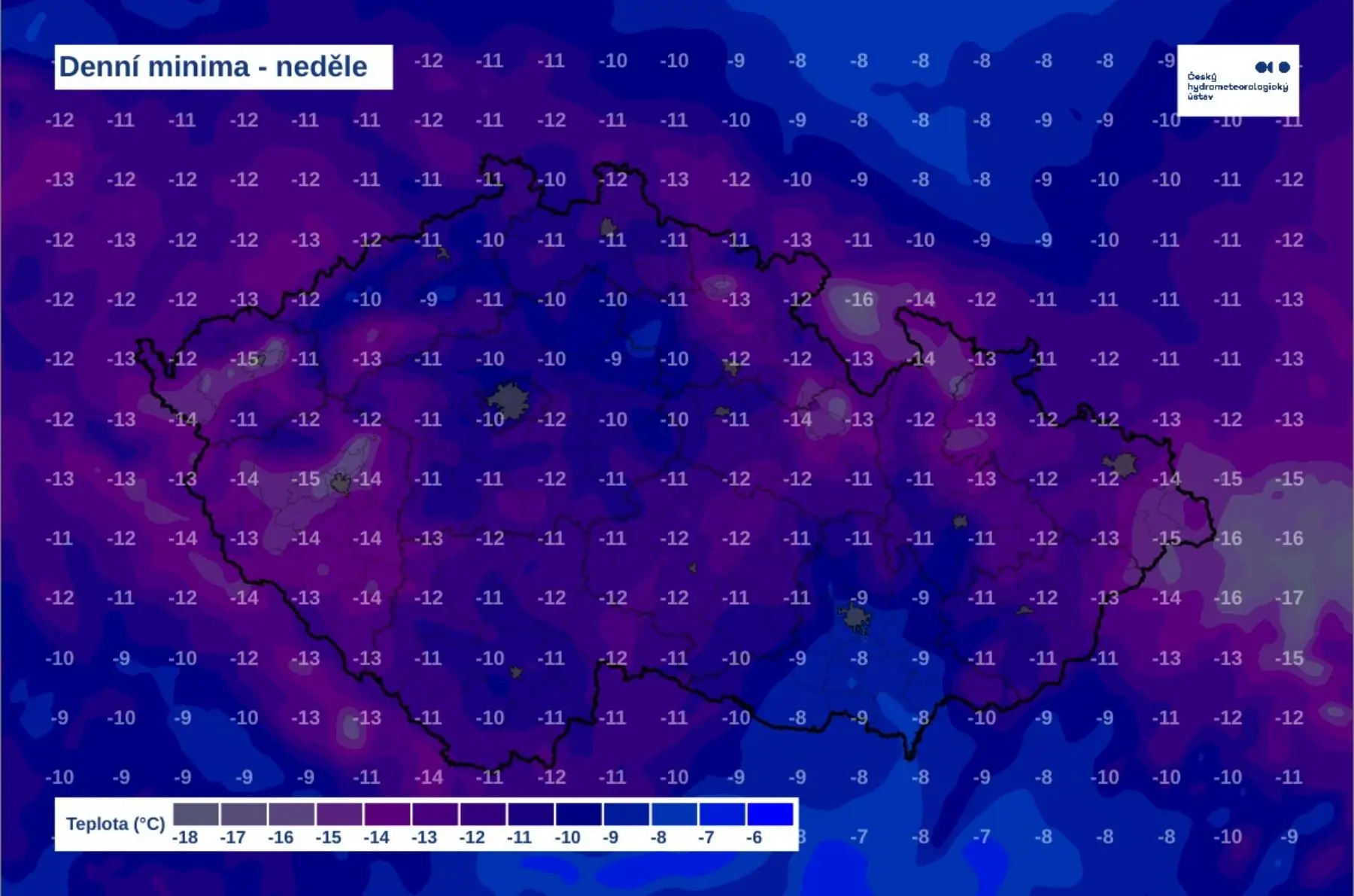 Denní minima v neděli