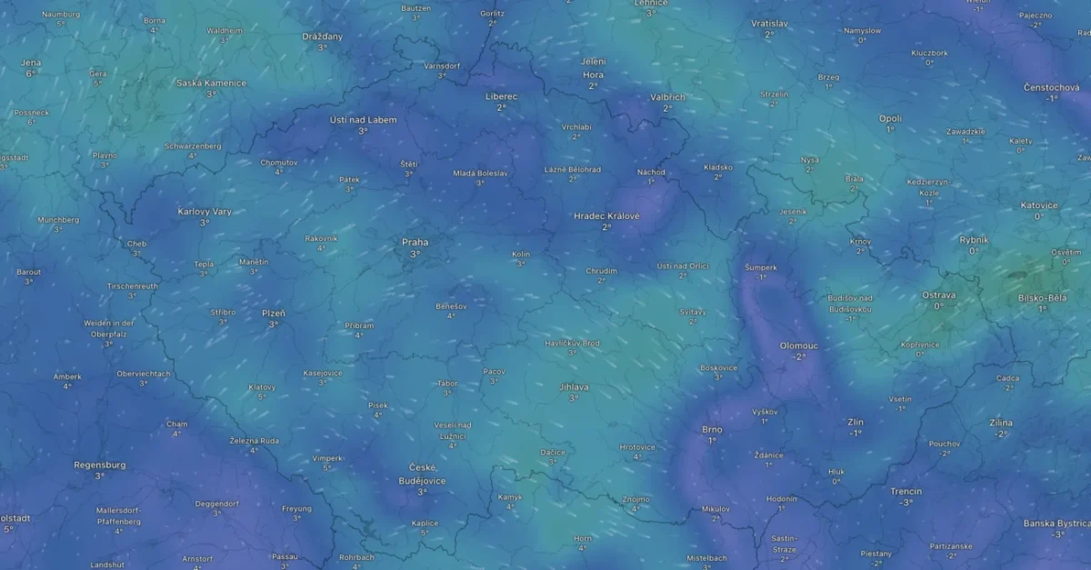 Mapa počasí na 13. ledna 2026