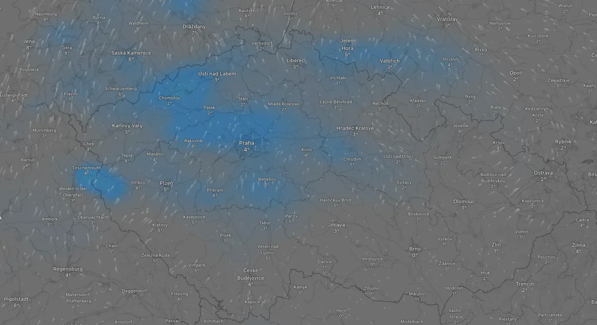 Mapa ČR pro 15. ledna.
