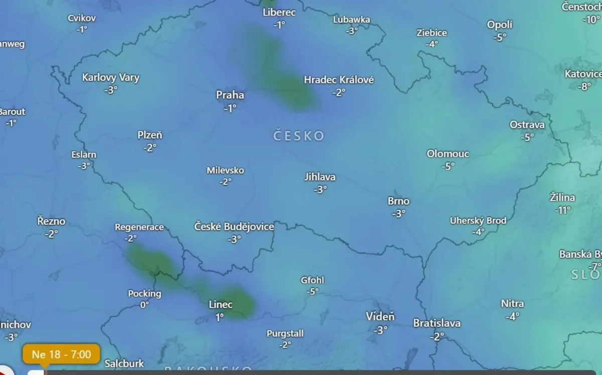 Aktuální teploty podle Windy