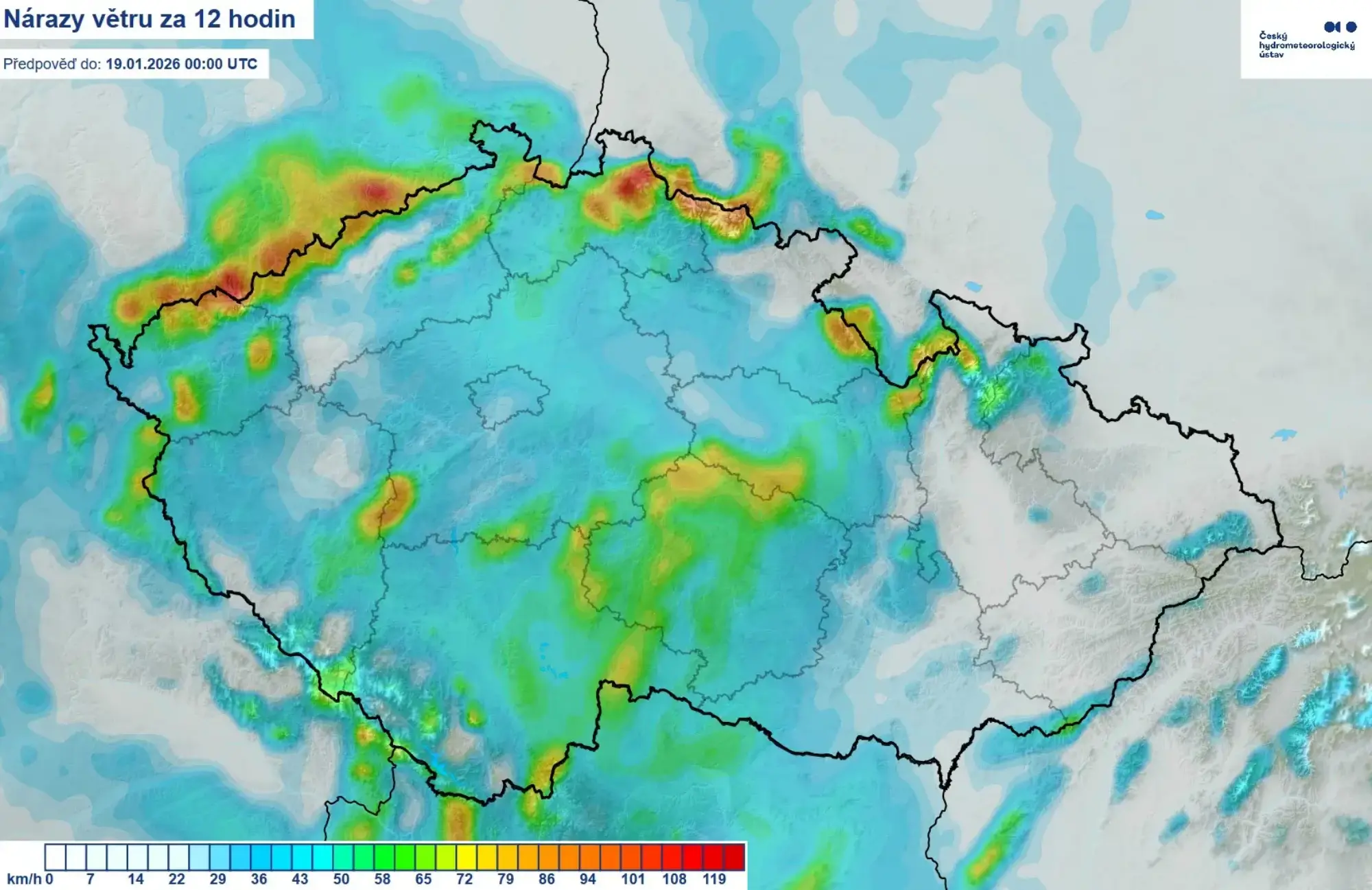 Nejsilnější nárazy větru