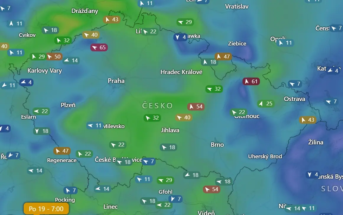 Nárazy větru aktuálně