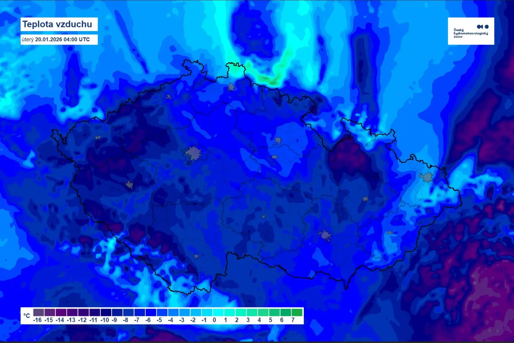 Teploty v úterý ve 4 hodiny ráno