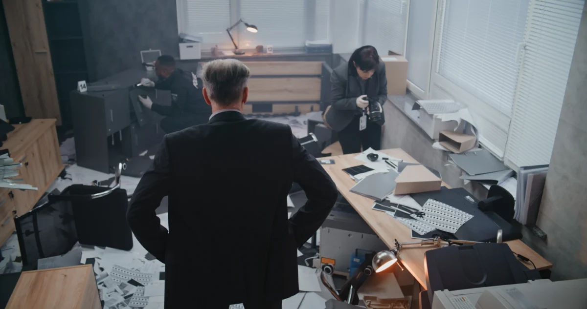 Vyšetřovatelé na místě činu. 