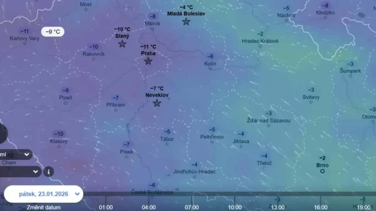 Rozdíl teplot na východě a západě republiky