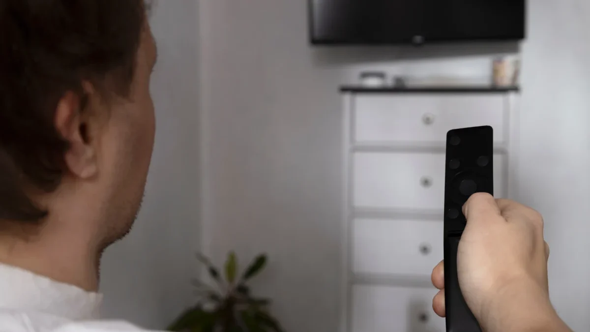 muž zapíná televizi