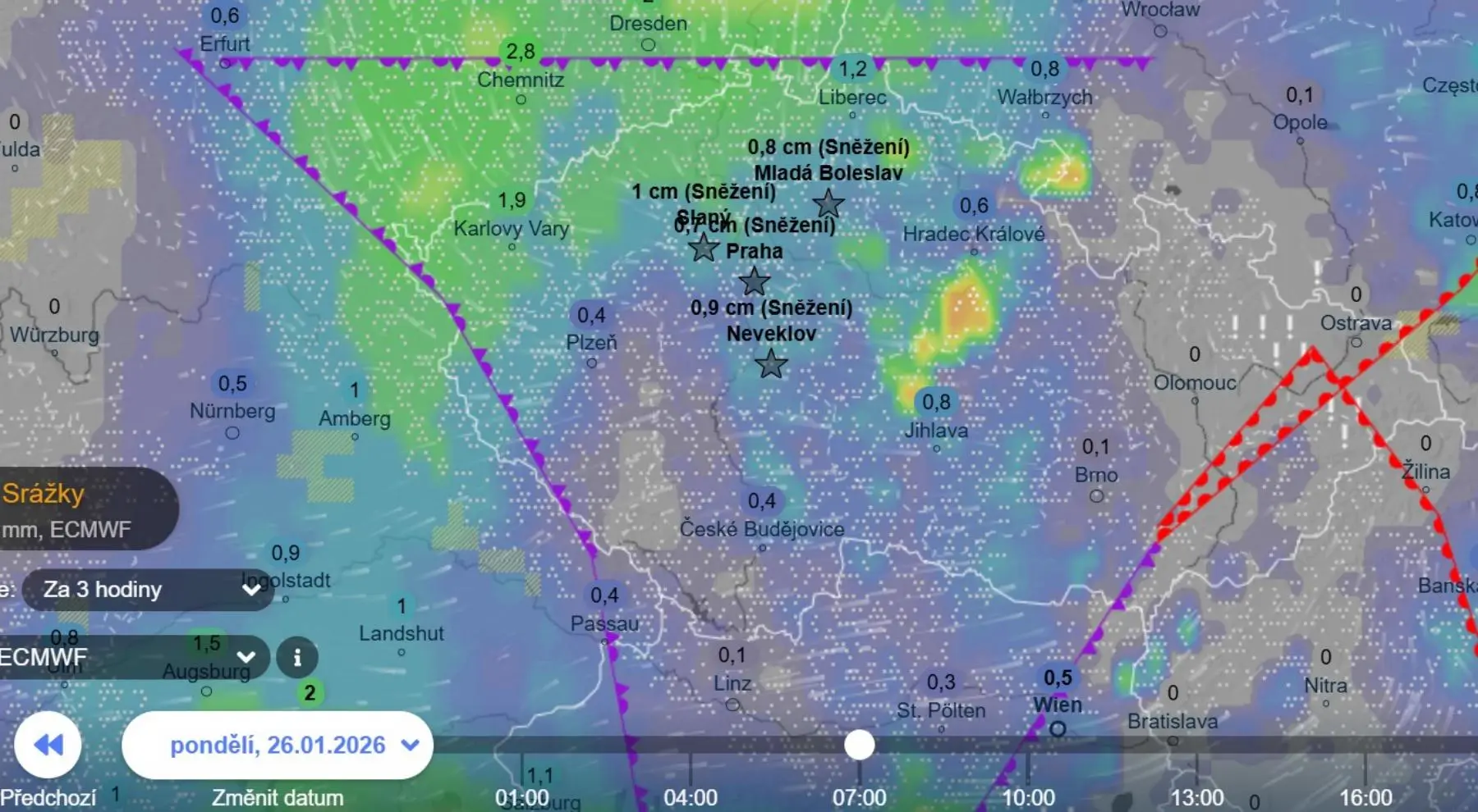 Pondělní ráno podle ECMWF