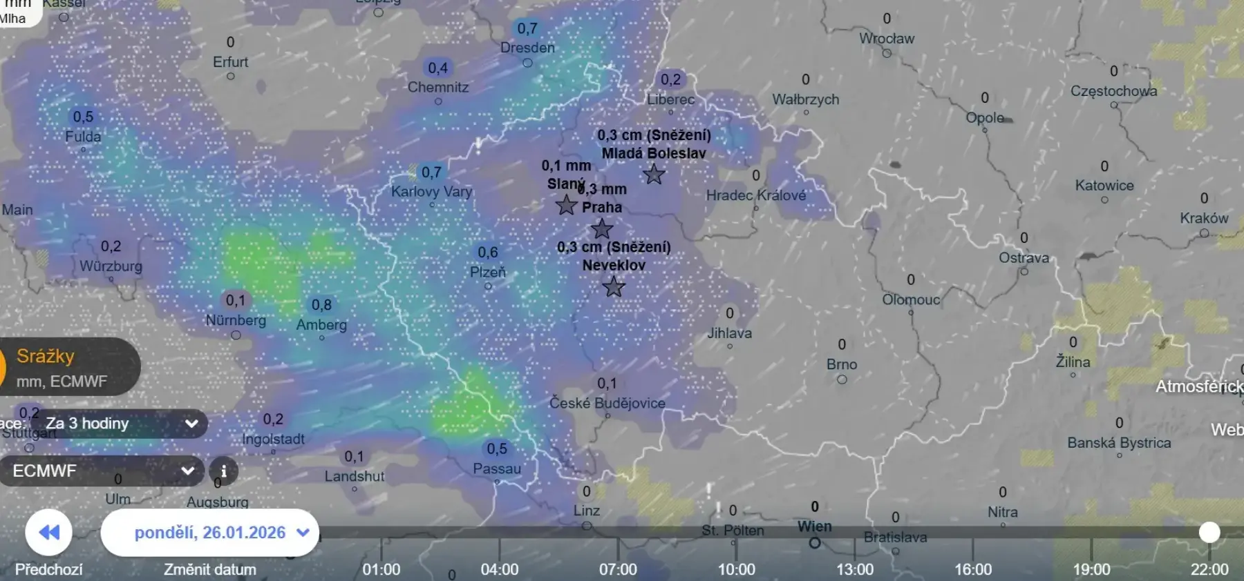 Srážky v pondělí v noci