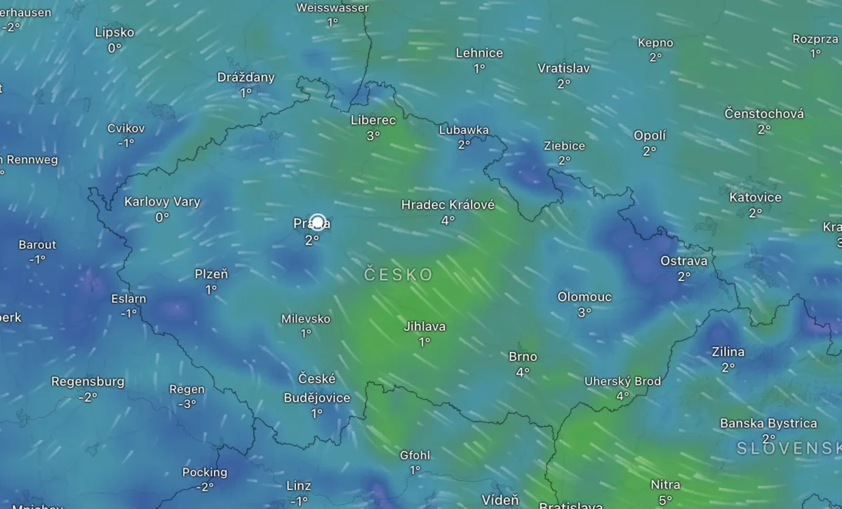 Snímek obrazovky 2026-01-25 v 230822 | TVGURU.cz Mapa zobrazující počasí ve čtvrtek.