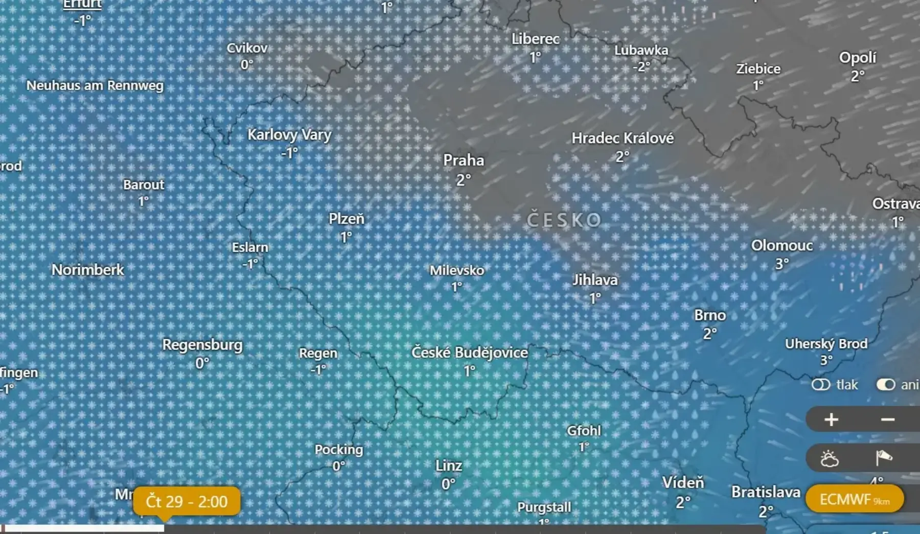 Srážky v noci ze středy na čtvrtek